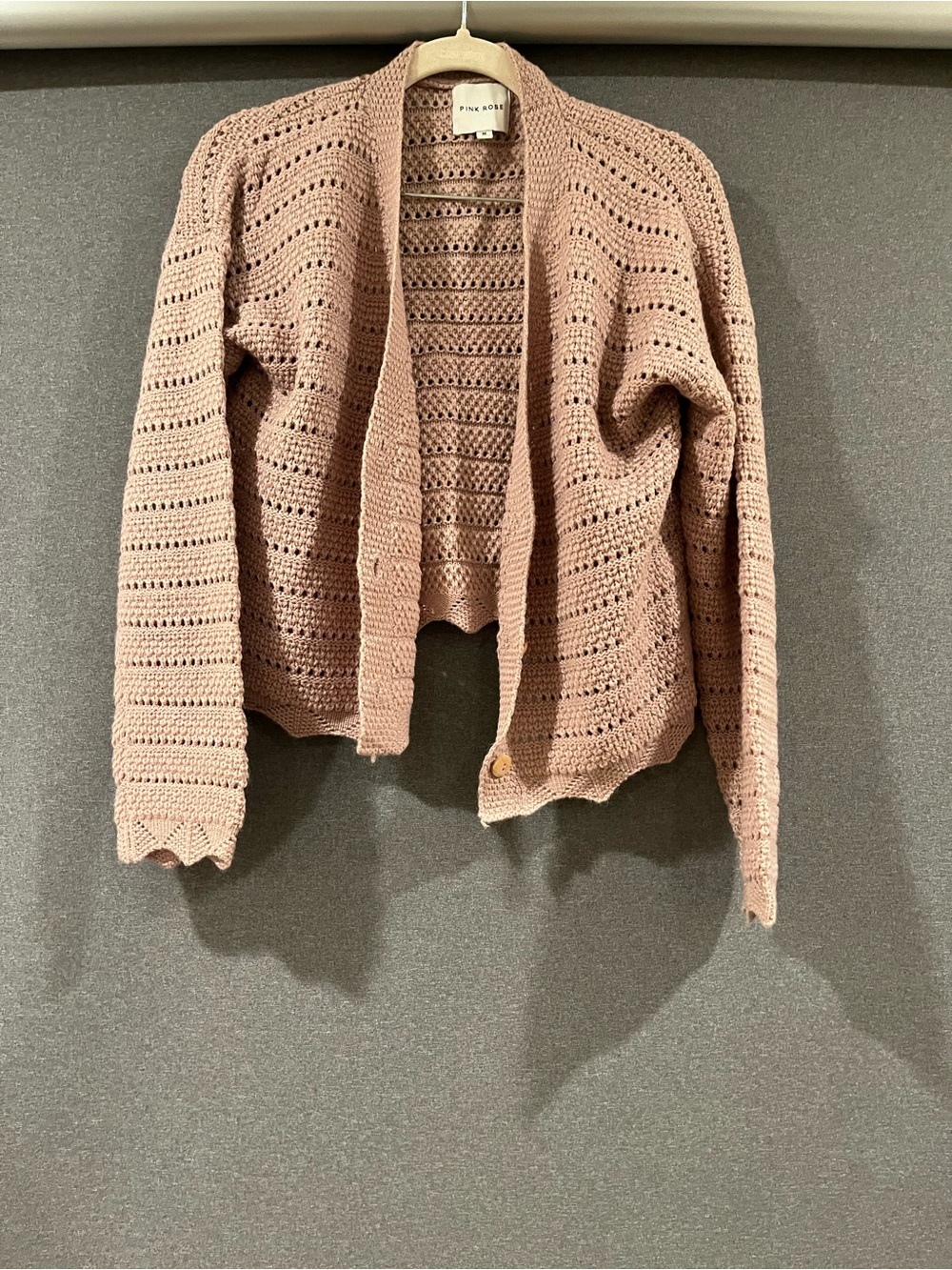 Pink Rose Dusty Pink Open-Front Crochet Cardigan